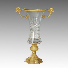 Vaso De Cristal Estátua Dupla Ovelhas Cabeças Escultura De Bronze Tpgp-022